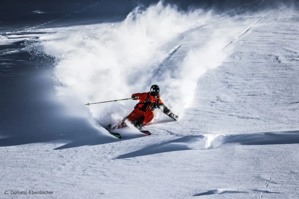 Skiing fresh powder in Solden