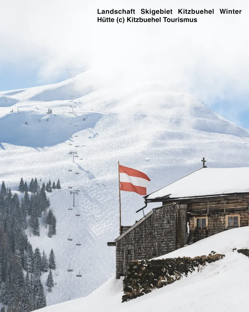 Landschaft Skigebiet Kitzbuehel Winter Hütte