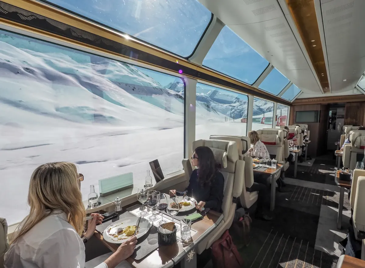 Inside the Excellence Class section of Glacier Express