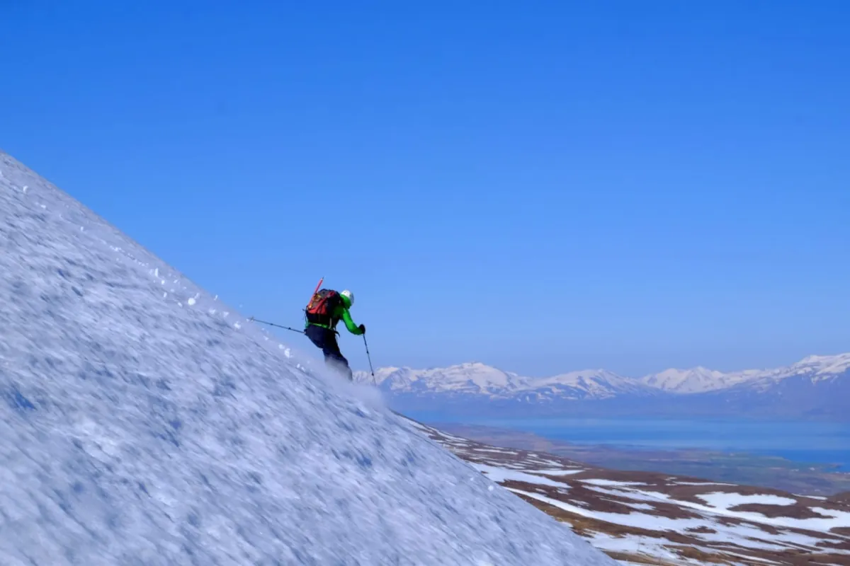 skiing steep slopes in Iceland