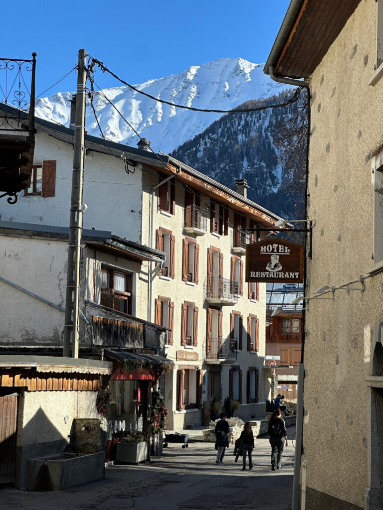 View of La Plagne resort in evening