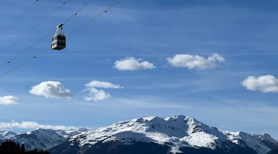view of gondola over mountains of Peisey Vallandry