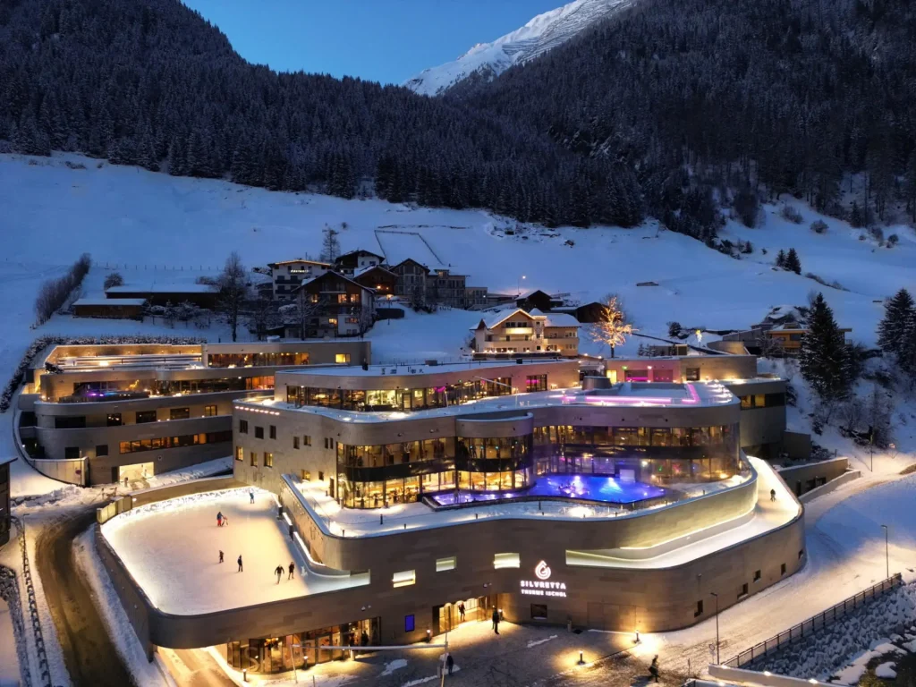 evening view of Ischgl ski resort in winter
