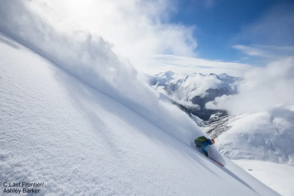 Last_Frontier 4 skier in deep powder at Last Frontier heli skiing area