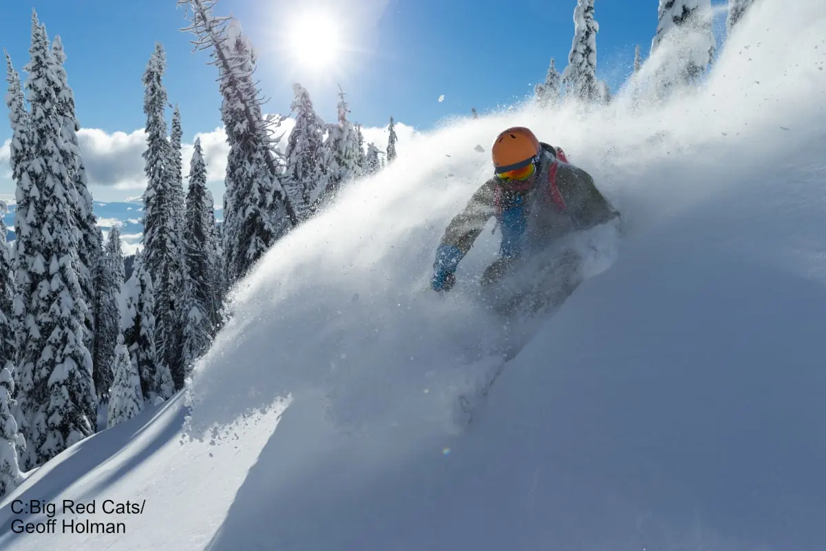 Red Cat Ski 3 cat skiing in deep powder at Red Mountain