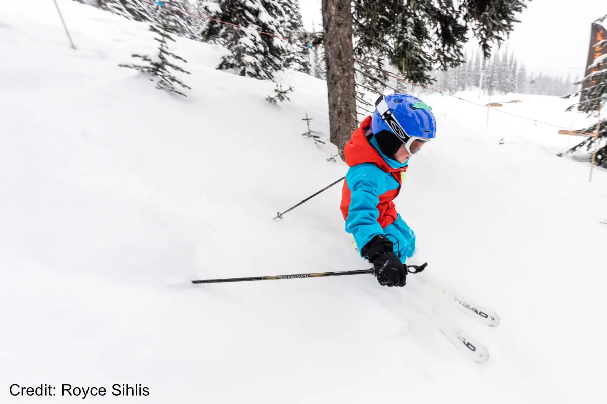 Revelstoke 4 young kid skiing powder in Revelstoke
