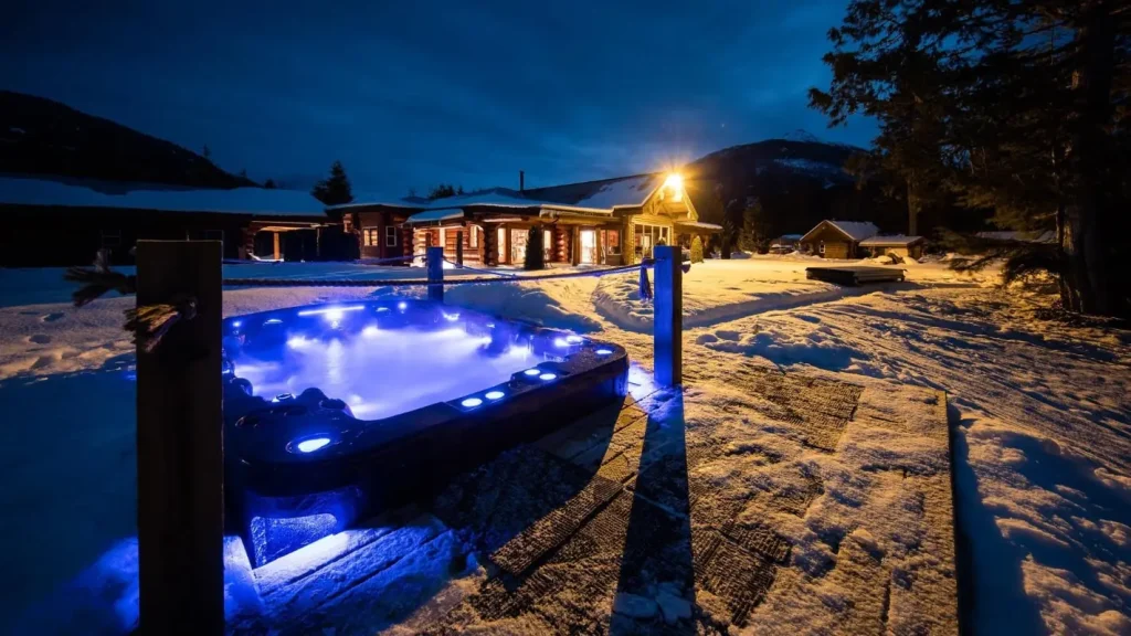 Westcoast Heli 2 hot tub at night at the Skeena Bearclaw lodge