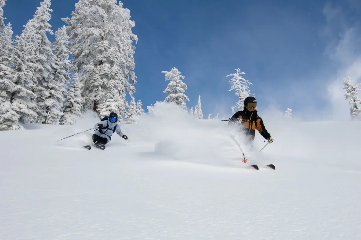 Palisades 4 2 skiers in powder at Palisades ski resort