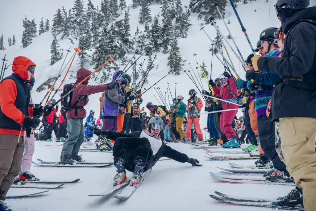 skiers having fun at an event in Revelstoke Ski Resort