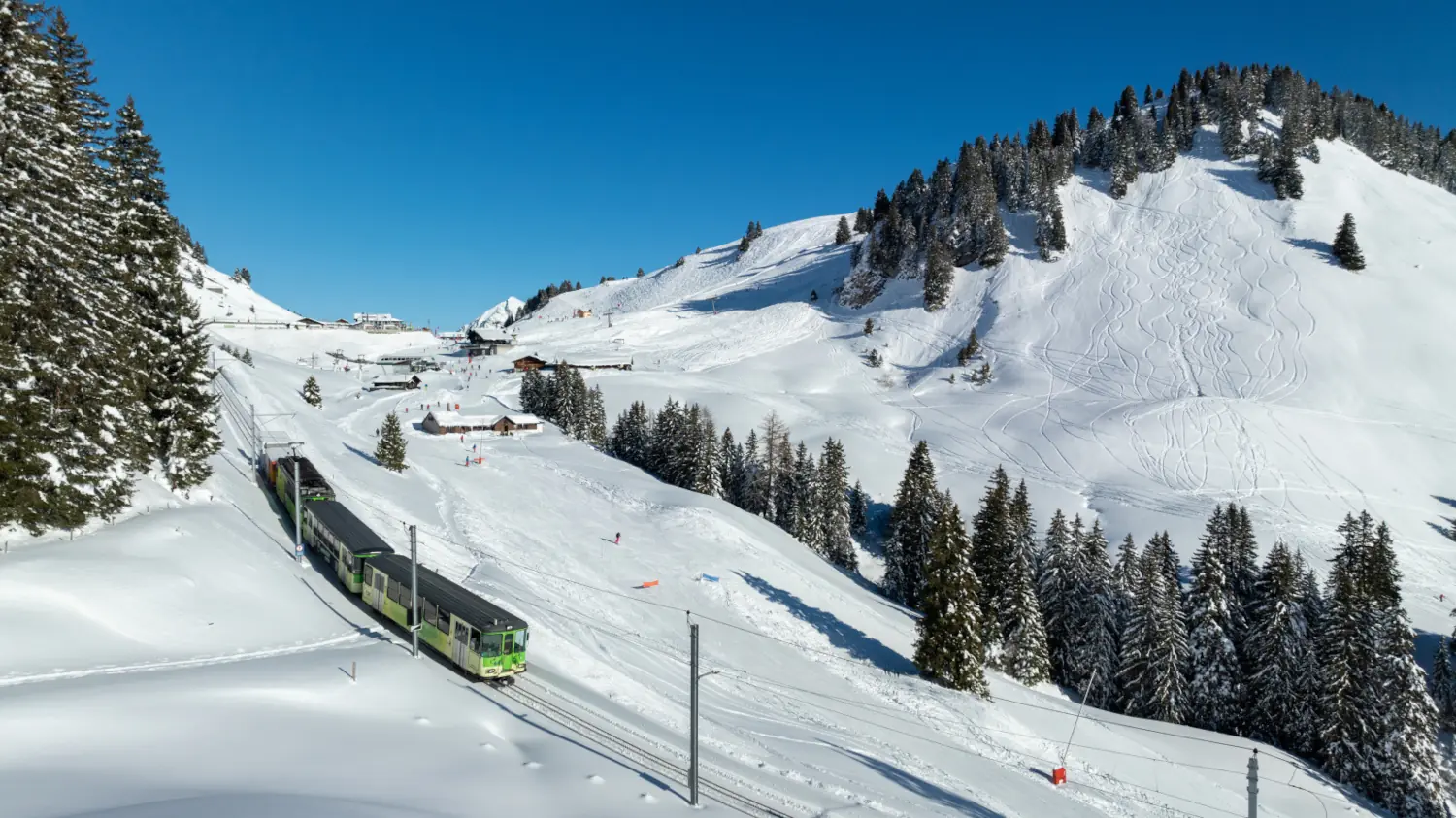 Villars Ski train leaving on a sunny day