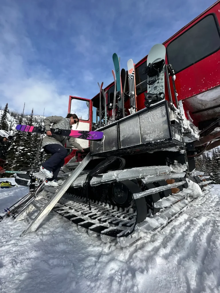 Cat skiers in Revelstoke boarding the cat for another run