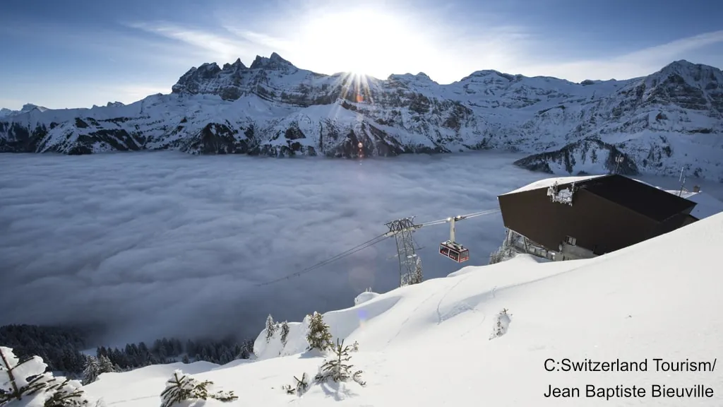above the clouds at a snowy Champery ski resort