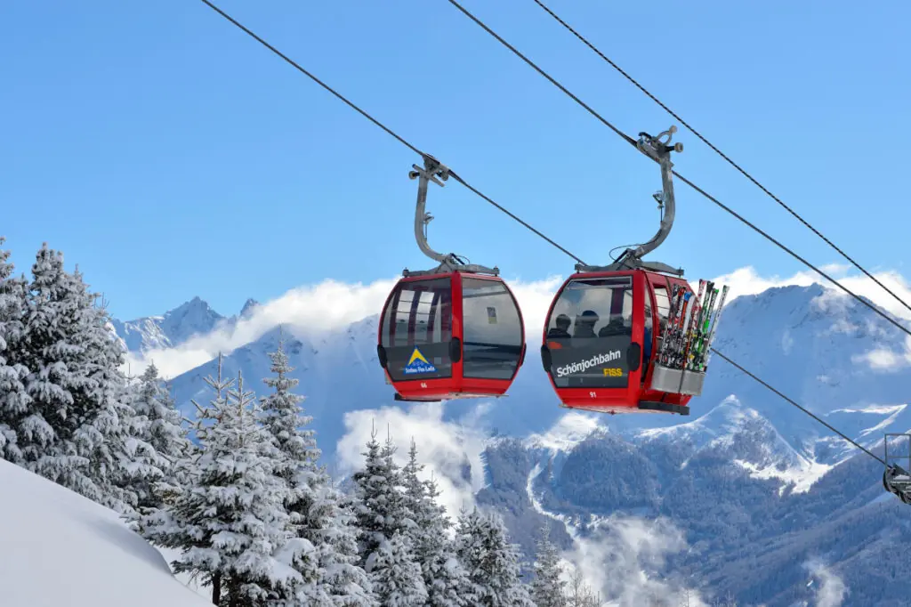 Gondolas on a sunny day in Serfaus-Fiss