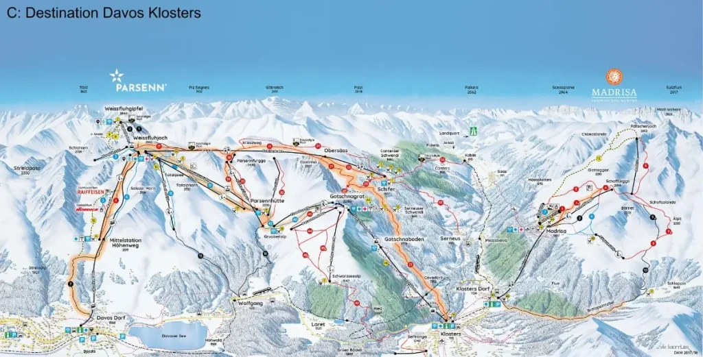 trail map of Davos ski resort