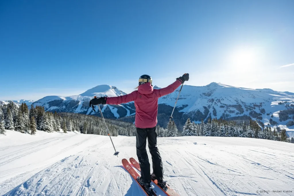 Skiers descending at Sunshine Village in Banff