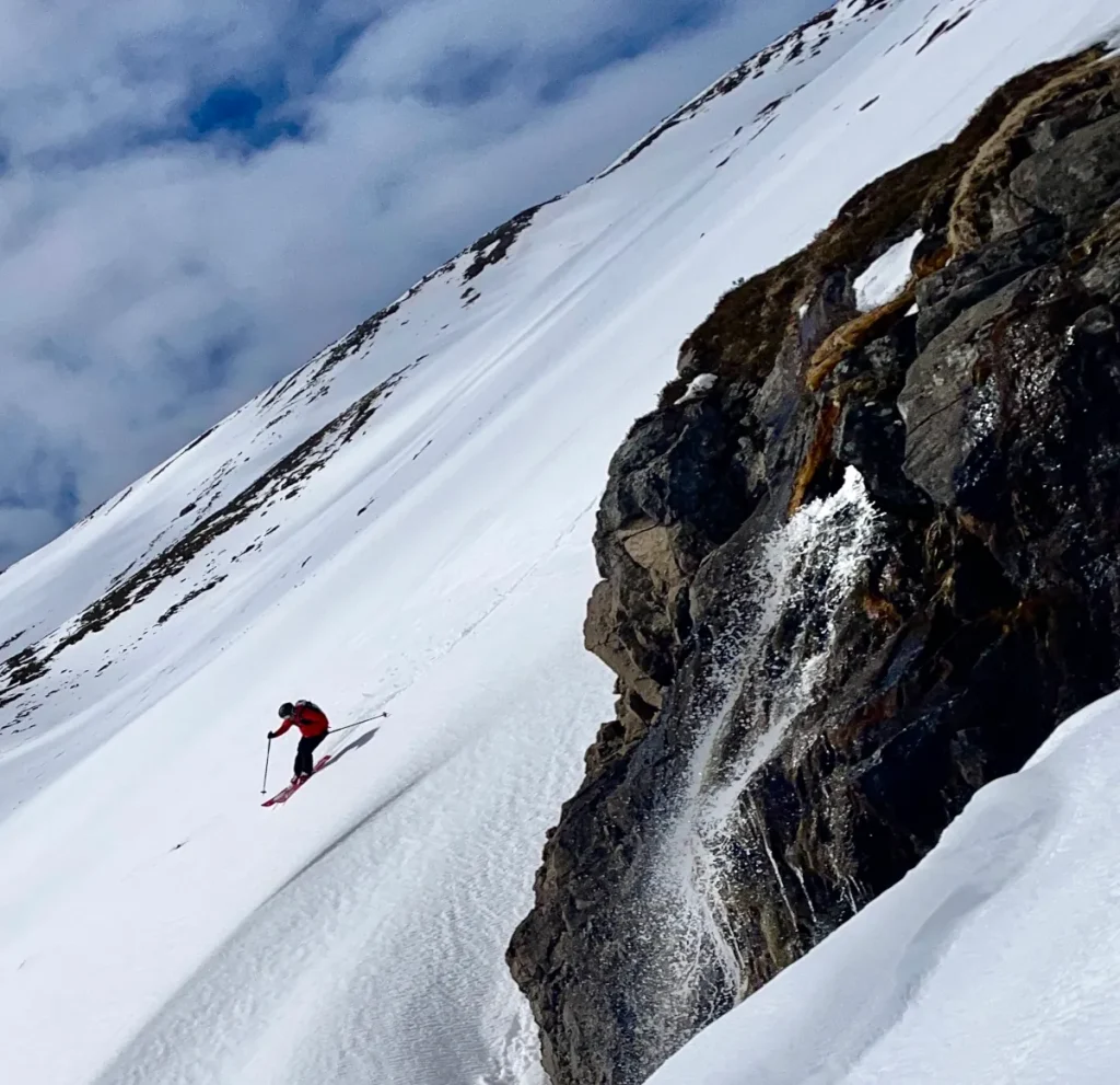 skiing a steep slope in Iceland
