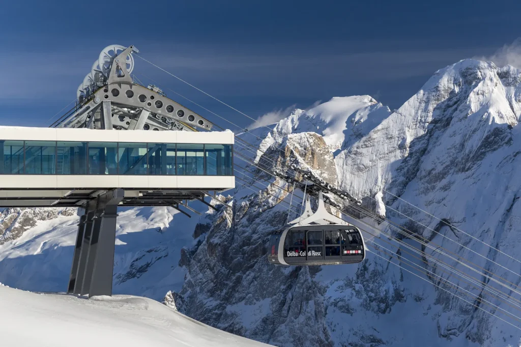 Gondola high up near the peaks of Sella Ronda