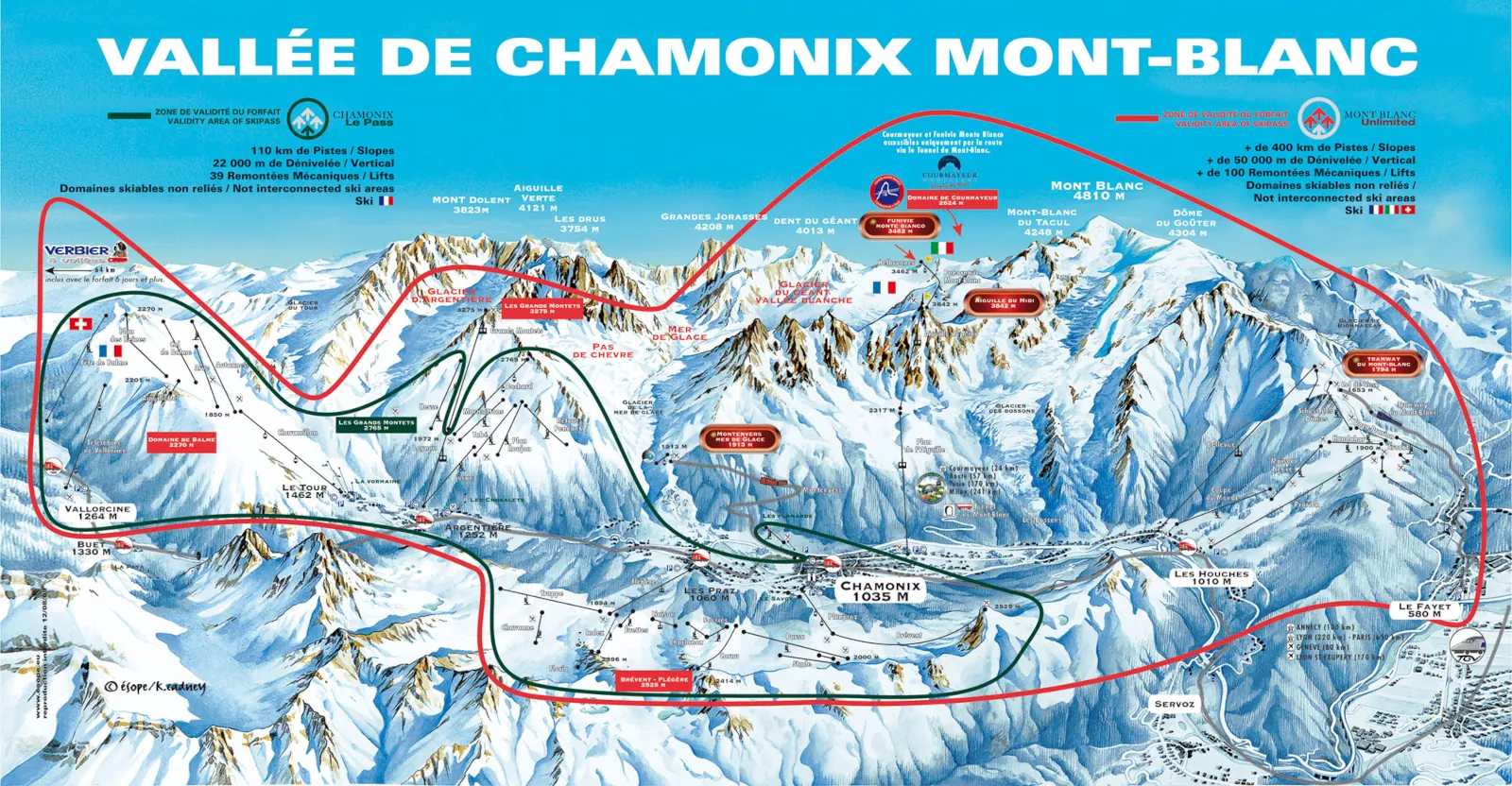 Ski resort map for Chamonix
