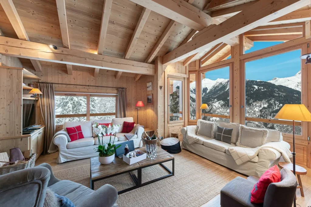 inside living room of chalet in Courchevel