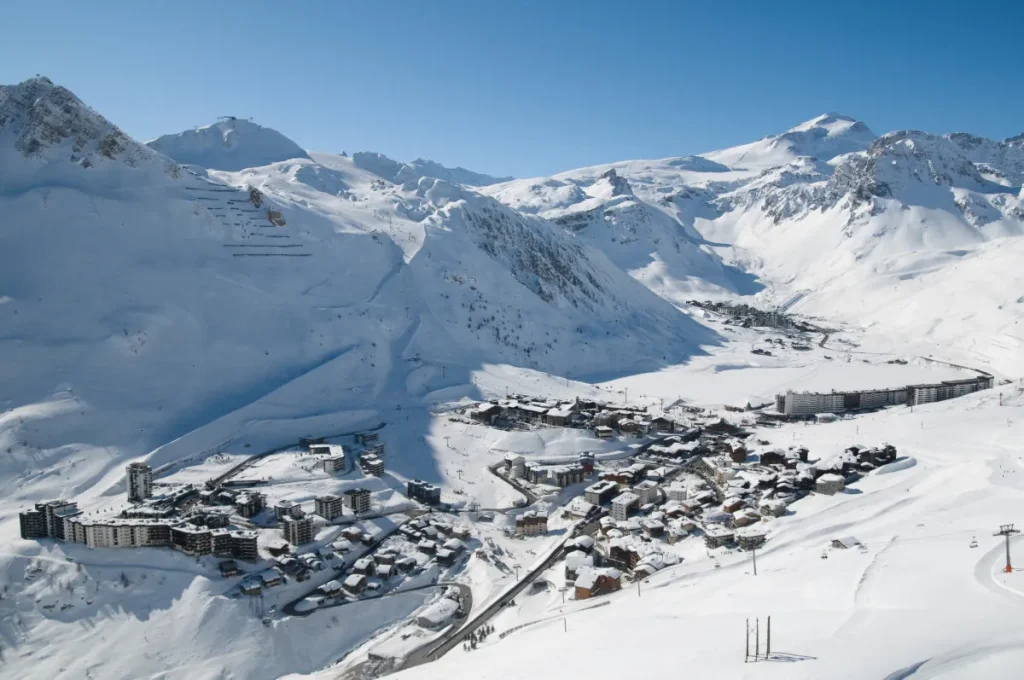 aerial view of Courchevel, France ski area